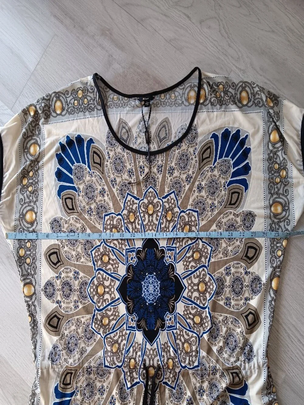 Milano Scoop-Neck Short-Sleeve Top Cover-Up Drawstring Tunic Blue White Large